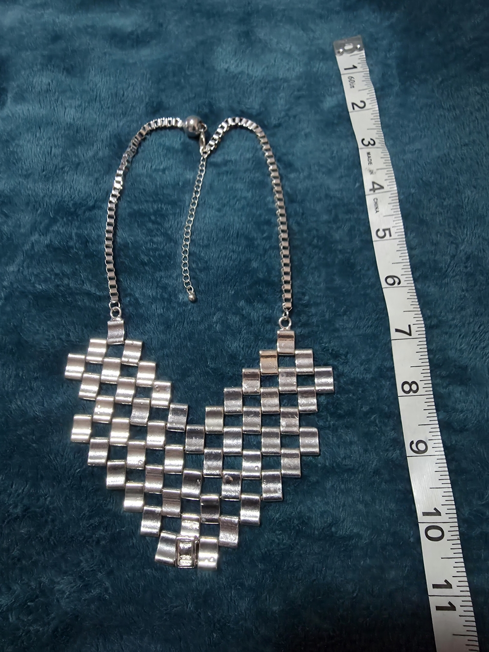 Silver Tone Checkerboard Heart Statement Necklace